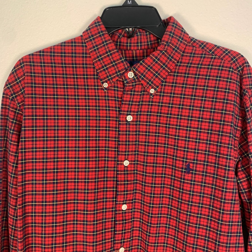 Ralph Lauren XL Button Down Shirt Red Plaid EUC Long Sleeve Cotton Pony Logo